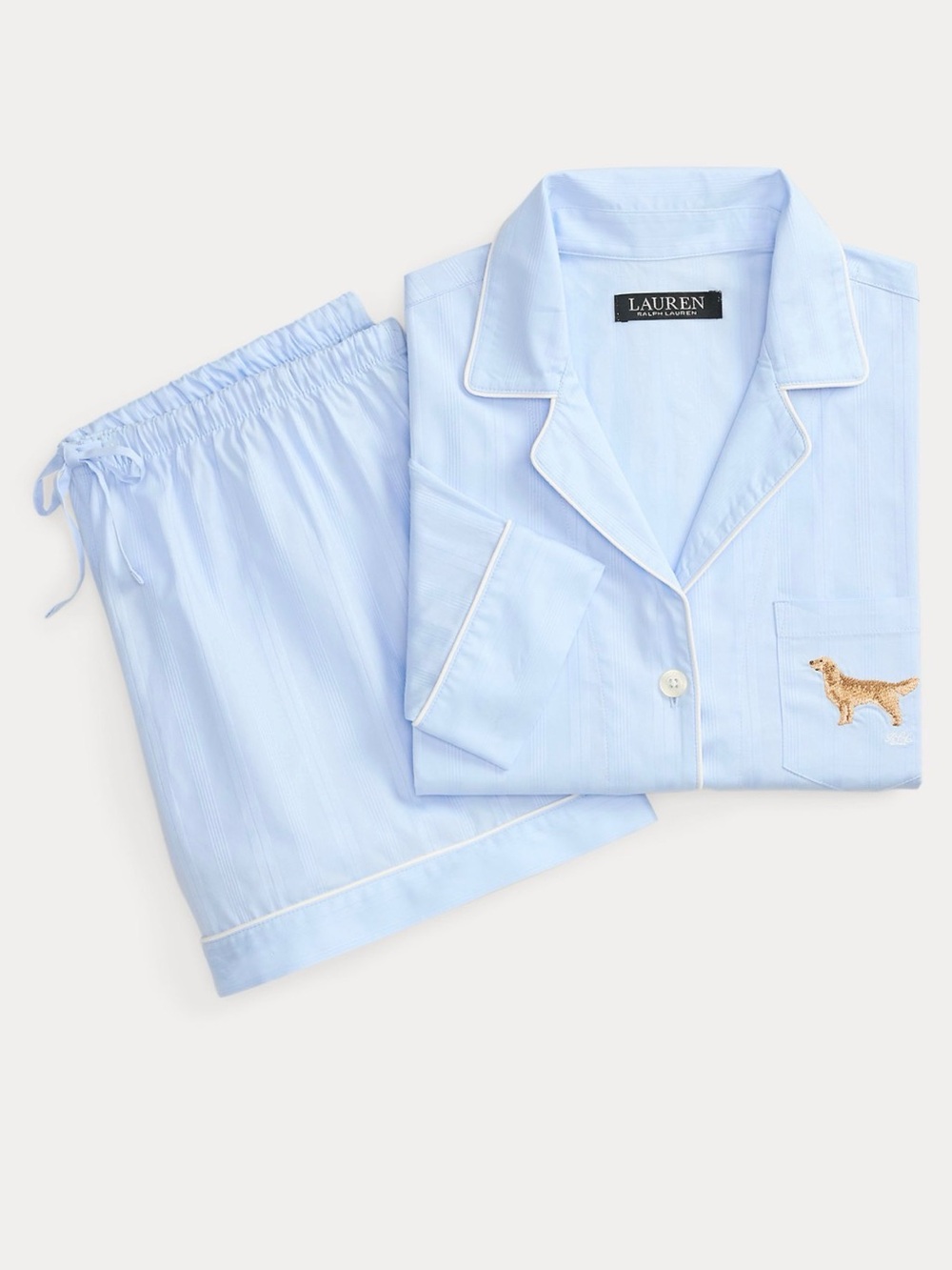 NWT Lauren Ralph Lauren dog embroided Light Blue cotton pj set size small